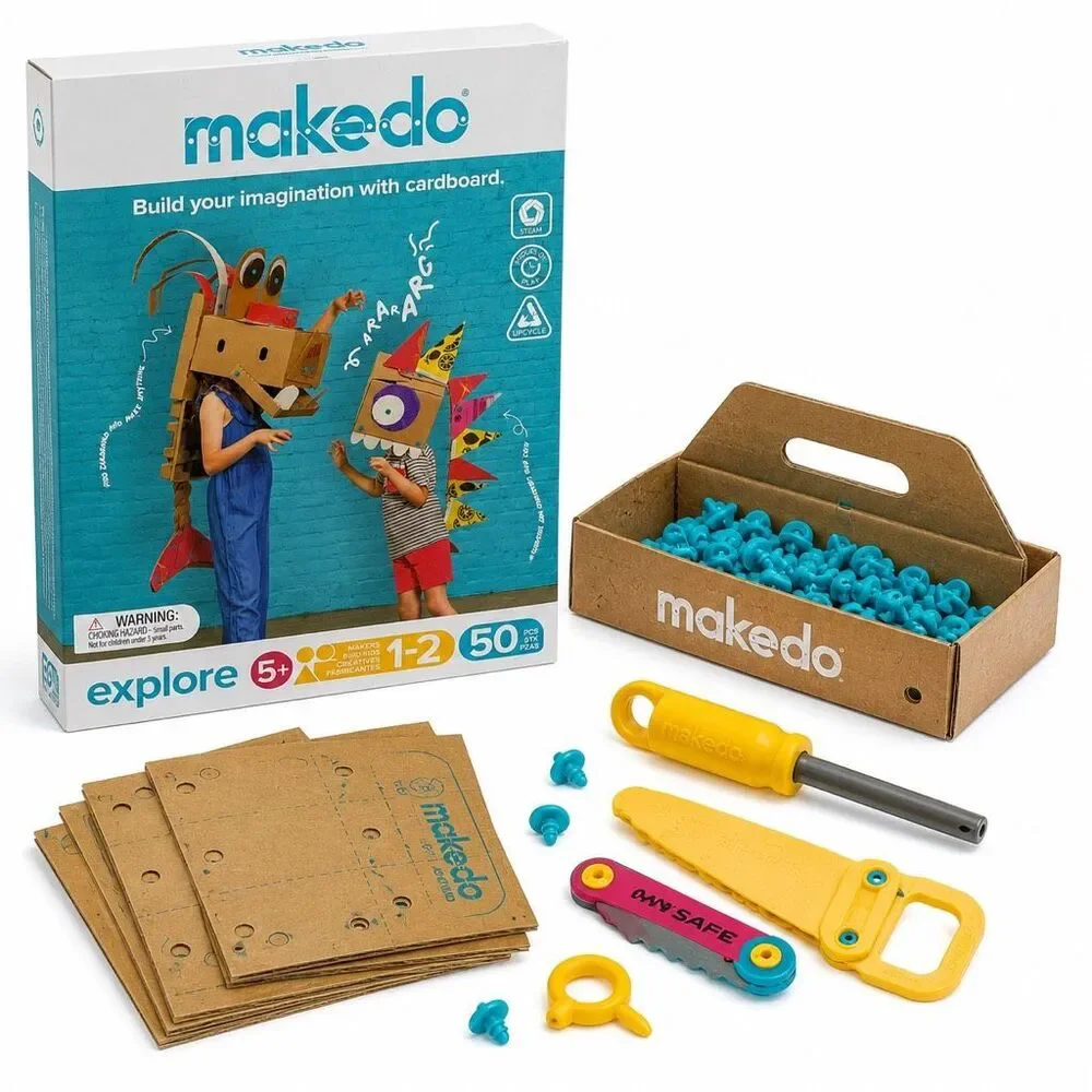 Makedo Explore 50-Piece Cardboard Construction Tool Set Kids STEM Toy NIB
